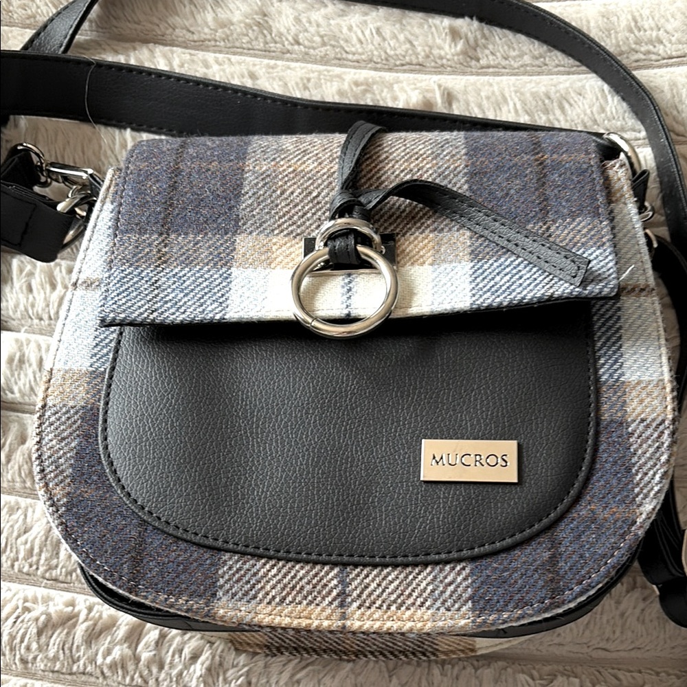 Mucros Plaid Crossbody Bag in Blue and Cream